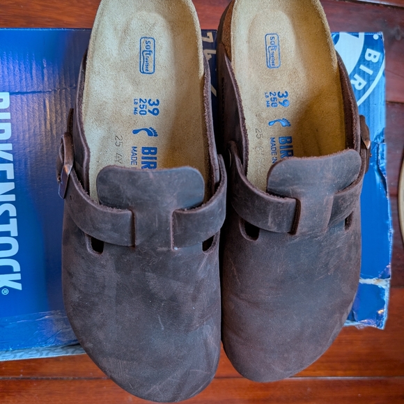 Birkenstock Boston BS Habana Leather Brown Clogs Size L8 M6 Narrow Soft Footbed - Picture 7 of 8